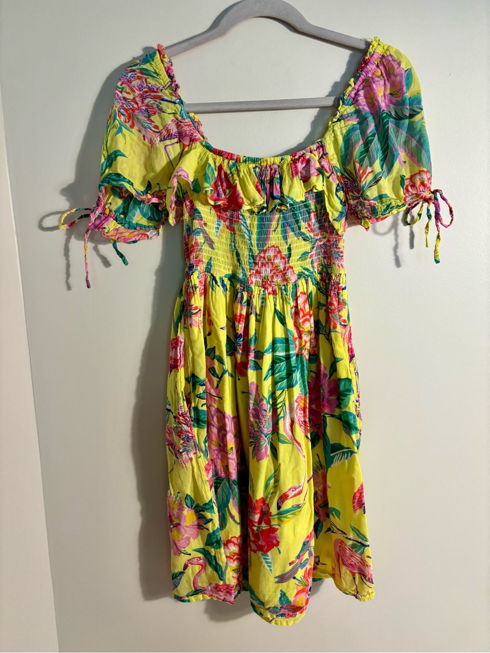 Banjanan - Fox Glove Floral Mini Sun Dress - Sz Small - Bright Yellow Tropical - Picture 6 of 6